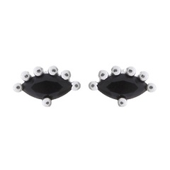 Beaded Mini Black CZ Fan 925 Silver Stud Earrings by BeYindi
