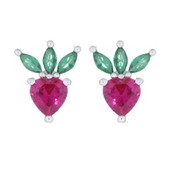 Delightful Strawberry 925 Silver Stud Earrings With Pink Green CZ by BeYindi