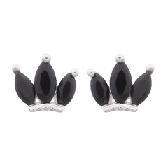 Mini Princess Crown Stud 925 Silver With Black Cubic Zirconia by BeYindi