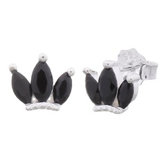 Mini Princess Crown Stud 925 Silver With Black Cubic Zirconia by BeYindi 