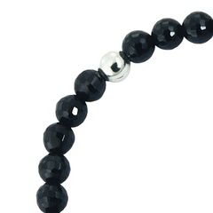 Black Agate Bead Stretch Bracelet 925 Silver Peace Charm 2
