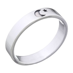 Mini Crescent Moon And Star Band Ring 925 Silver