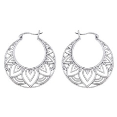 Floral Mandala Style 925 Silver Hoop Earrings