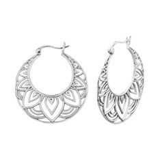 Floral Mandala Style 925 Silver Hoop Earrings by BeYindi 