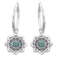 925 Silver Endearing Mandala Flower With Green Stone Earrings