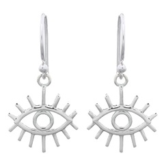 Sterling Silver Stylish Evil Eye With Lashes Dangle Earrings