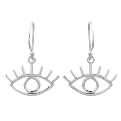 Pretty Big Evil Eye With Lashes 925 Silver Dangle Earrings