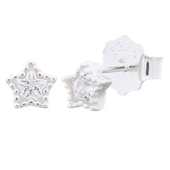 Mini Sparkling Star With White CZ 925 Silver Stud Earrings 