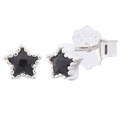 Mini Sparkling Star With Black CZ 925 Silver Stud Earrings 