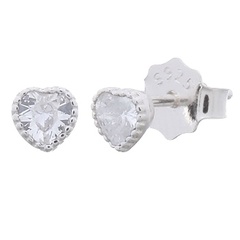 Tiny Delightful Heart With White CZ 925 Silver Stud Earrings 