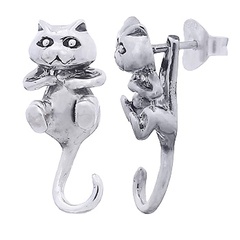 Sterling Silver Standing Cat Stud Earrings 