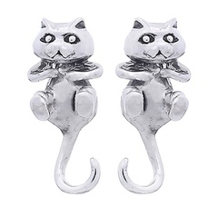 Sterling Silver Standing Cat Stud Earrings