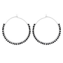 Black Agate Large Silver Wire Hoops by BeYindi