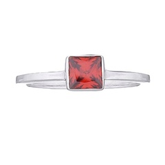 Square Red Cubic Zirconia 925 Silver Ring 