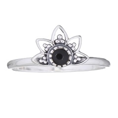 Mandala Lotus With Black Stone 925 Silver Ring by BeYindi 