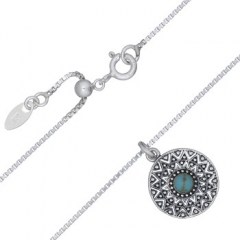 Turquoise Sun Mandala 925 Silver Adjustable Chain Necklace