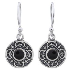 Gothic Style Black Stone 925 Silver Dangle Earrings