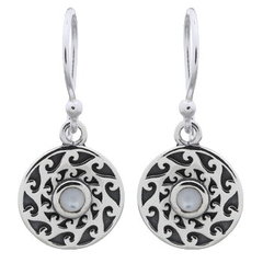 Tribal Disc Sterling Silver Mother Of Pearl Dangle Earrings by BeYindi