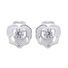 Dainty Flower Enamel Matched With CZ Stud Earrings 925 Silver by BeYindi