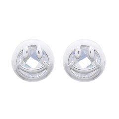 Smiley Emoji White Cubic Zirconia Stud Earrings 925 Silver by BeYindi