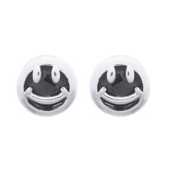 Smiley Emoji Black Cubic Zirconia Stud Earrings 925 Silver by BeYindi