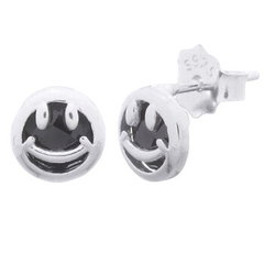 Smiley Emoji Black Cubic Zirconia Stud Earrings 925 Silver by BeYindi 