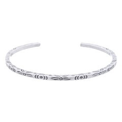 Engraved Floral Pattern Square Cuff 925 Silver Bangle