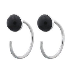 Black Agate Circle 925 Silver Huggie Earrings by BeYindi