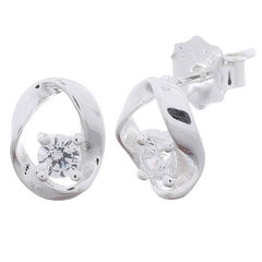 Twisted Oval Link Cubic Zirconia 925 Silver Studs by BeYindi 