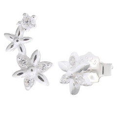 Adorable Mismatched Flowers White CZ Stud Earrings 925 Silver by BeYindi 