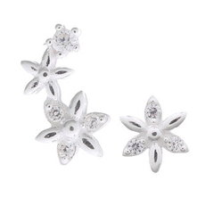 Adorable Mismatched Flowers White CZ Stud Earrings 925 Silver by BeYindi