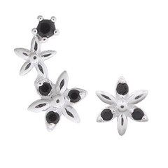 Adorable Mismatched Flowers Black CZ Stud Earrings 925 Silver