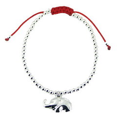Polyester Bracelet with 3mm Silver Beads and Elephant Charm by BeYindi