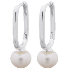 Oval Huggie Freshwater Pearl Silver Earrings by BeYindi