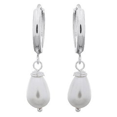 Huggie Freshwater Pearl Drop Sterling Silver Earrings by BeYindi