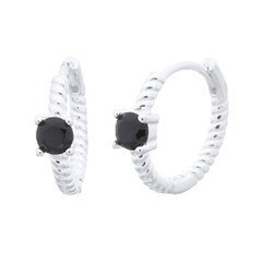 Black CZ On Twisted Silver Plated 925 Huggie Hoop Earrings by BeYindi