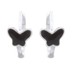 Black Butterfly In Silver Plated 925 Huggie Hoop Earrings by BeYindi 