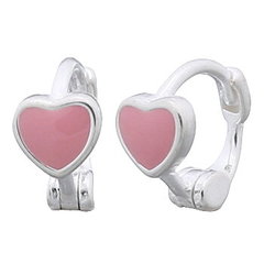 Pink Heart Huggie Silver Hoop Earrings Silver Plated by BeYindi
