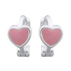 Pink Heart Huggie Silver Hoop Earrings Silver Plated by BeYindi 