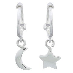 Moon And Star Charms Sterling Silver Huggie Hoop Earrings by BeYindi 