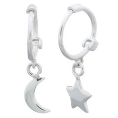 Moon And Star Charms Sterling Silver Huggie Hoop Earrings by BeYindi
