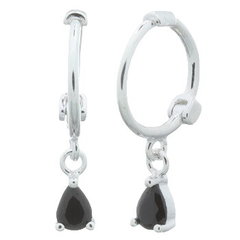 Teardrop CZ Black 925 Silver Huggie Hoop Earrings by BeYindi