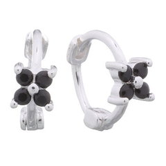 CZ Black Flower 925 Silver Huggie Hoop Earrings by BeYindi