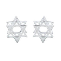 Hexagram Silver Star Huggie Hoop Earrings by BeYindi 