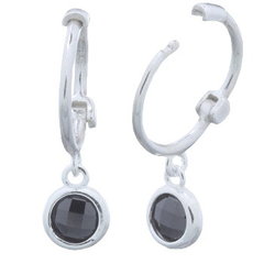 Black cubic zirconia dangle charm on huggie hoop earrings in silver by BeYindi 2