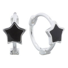 Black Star Huggie Silver Hoop Earrings Silver Plated by BeYindi