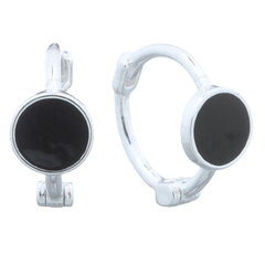 Black Circle Huggie Silver Hoop Earrings Silver Plated by BeYindi
