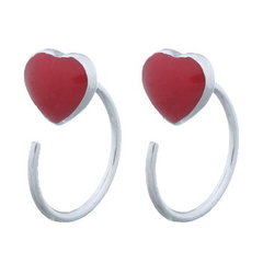 Reconstituted Stone Red Heart 925 Silver Huggie Drop Earrings by BeYindi