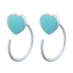 Heart Reconstituted Turquoise 925 Silver Huggie Drop Earrings by BeYindi