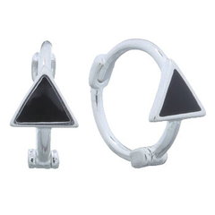 Black Triangle Huggie Silver Hoop Earrings Silver Plated by BeYindi